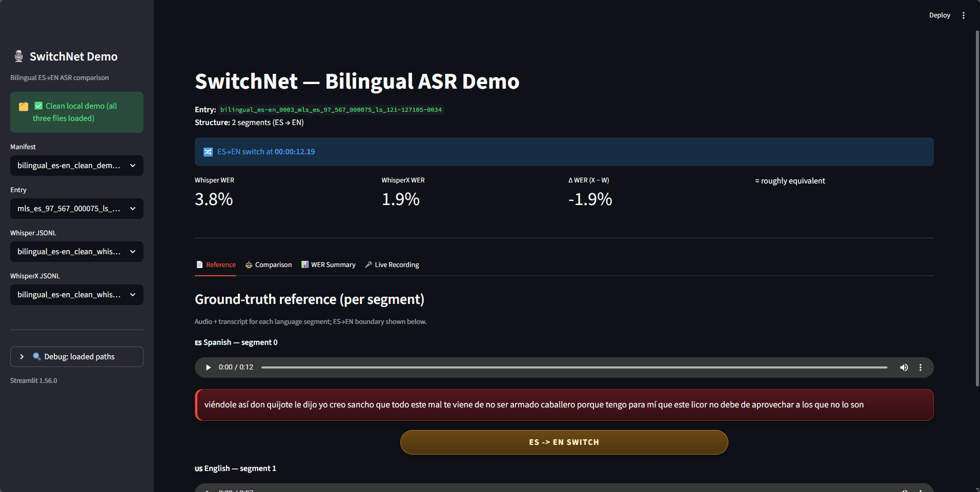 SwitchNet Bilingual ASR Pipeline